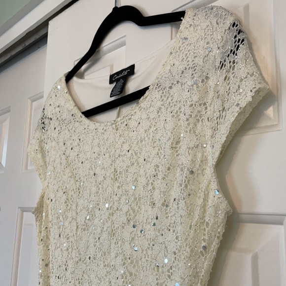 White Shimmer Dress w lace details - Picture 2 of 4